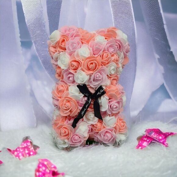 Pink Rose Floral Foam Bear Valentine Mother's Day Girlfriend Mom Wife BFF Gift - Picture 1 of 5